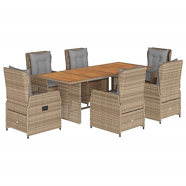 vidaXL 7-tlg Garten-Essgruppe mit Kissen Beige Poly Rattan Modell 39 günstig online kaufen