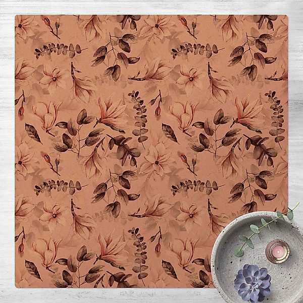 Kork-Teppich Blüten mit Grauen Blättern vor Rosa günstig online kaufen