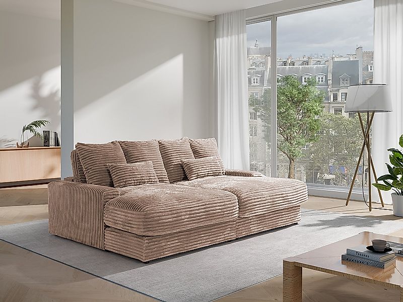 3-Sitzer-Sofa mit bequemer tiefer Sitzfläche aus grobem Cordstoff in Taupe günstig online kaufen