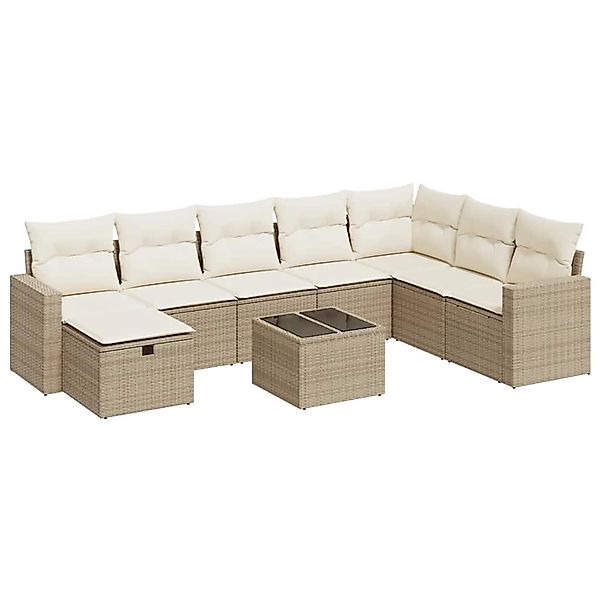 vidaXL 9-Tlg Garten-Sofagarnitur mit Kissen Beige Poly Rattan 3325444 günstig online kaufen