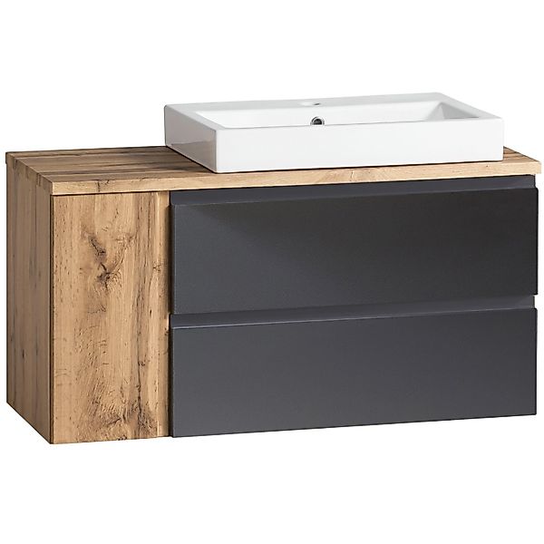 Held Möbel Waschtisch Ancona 105 cm matt Grau-Wotaneiche - Becken rechts günstig online kaufen