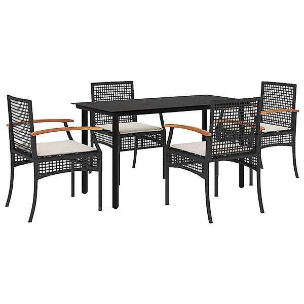 vidaXL 5-Tlg Garten-Essgruppe mit Kissen Schwarz Poly Rattan 3213605 günstig online kaufen