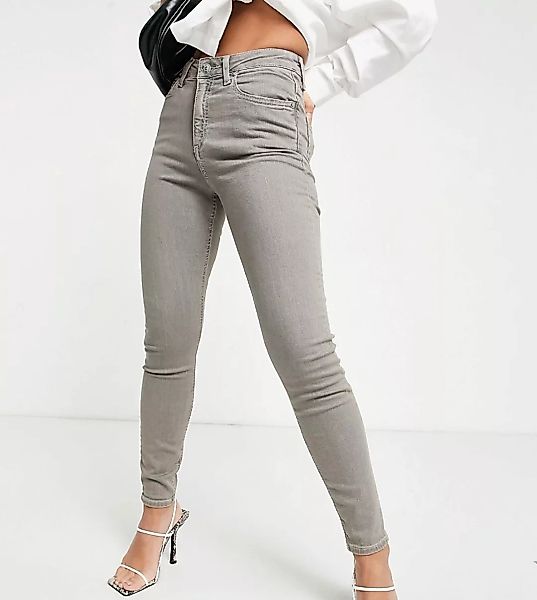 ASOS DESIGN Petite – Ridley – Eng geschnittene Jeans mit hohem Bund in Grau günstig online kaufen