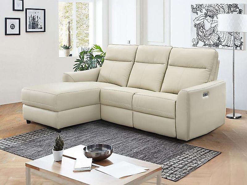 Eckrelaxsofa elektrisch - Ecke links - Leder - Beige - ISPICA günstig online kaufen