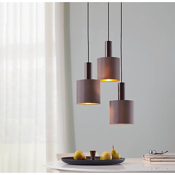 Eglo Hängeleuchte Concessa 1 3-flammig E27 60W Dunkelbraun-Cappuccino-Gold günstig online kaufen