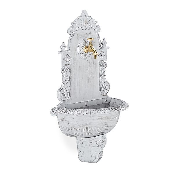 relaxdays Gartenbrunnen XL Wandbrunnen antik, Weiß günstig online kaufen