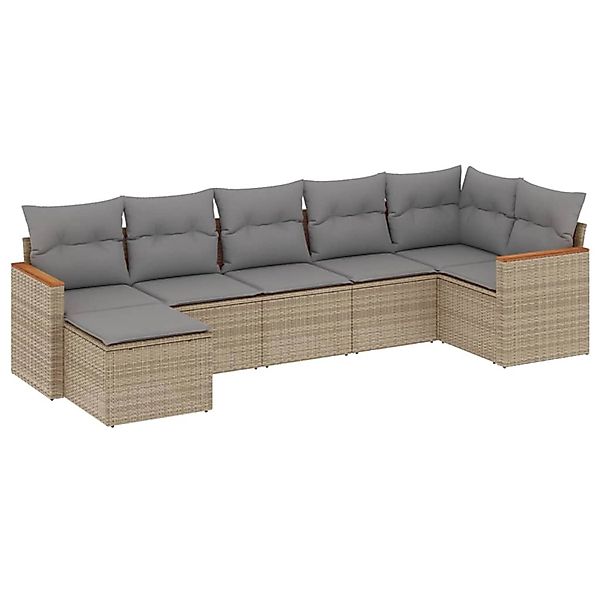 vidaXL 7-Tlg Garten-Sofagarnitur mit Kissen Beige Poly Rattan 3258594 günstig online kaufen