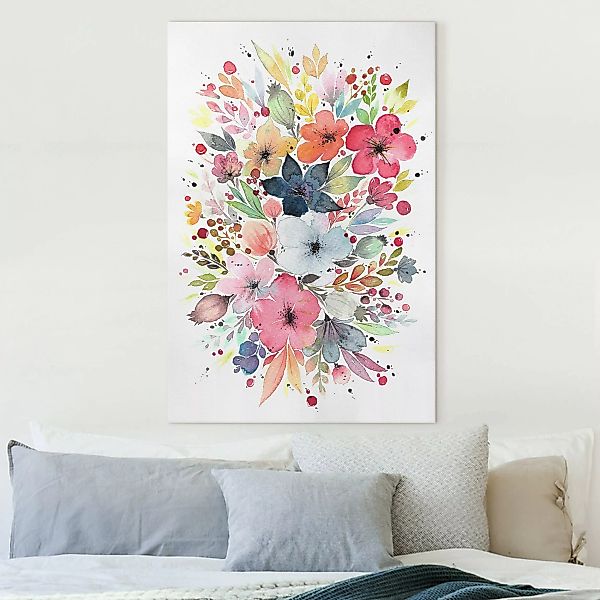 Leinwandbild Esther Meinl - Farbenfrohe Aquarell Blumen günstig online kaufen