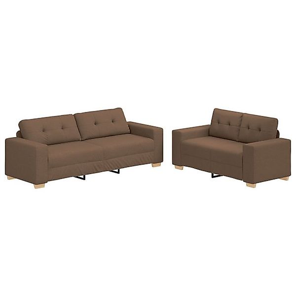 vidaXL Sofa 2-teilige Sofa-Garnitur mit Kissen Brauner Stoff, 2 Teile günstig online kaufen