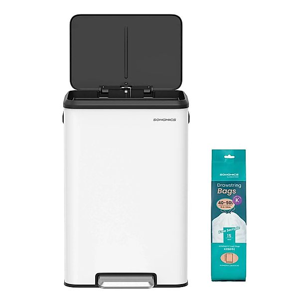 Songmics Mülleimer Plushic mit 15 Müllbeuteln 40, Weiß-Schwarz günstig online kaufen