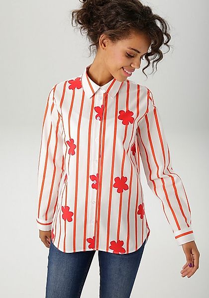 Aniston CASUAL Hemdbluse mit Streifen und Blüten verziert günstig online kaufen