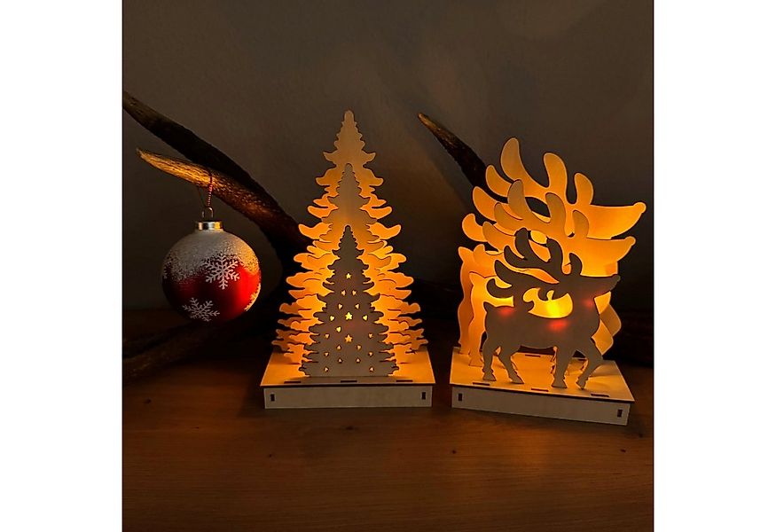 Online-Fuchs LED-Dekofigur - 2er Set Weihnachtsfiguren Rentier und Tannenba günstig online kaufen
