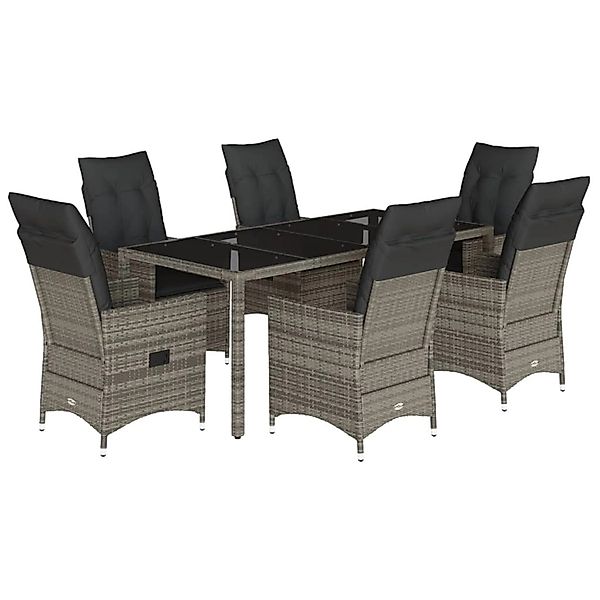 vidaXL 7-Tlg Garten-Essgruppe mit Kissen Grau Poly Rattan 3276741 günstig online kaufen