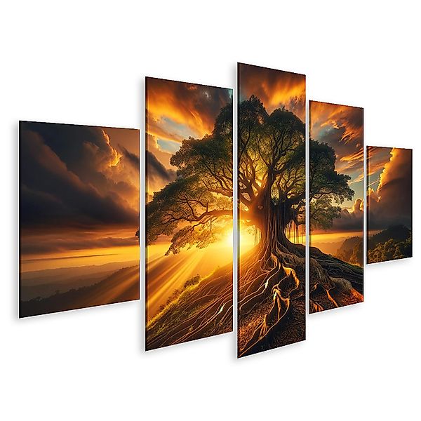 islandburner Leinwandbild Majestätischer Baum auf Hügel günstig online kaufen