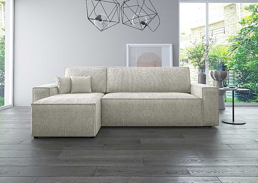 Luxusbetten24 Ecksofa Lazy, 244 cm breit, Cordstoff mit Schlaffunktion und günstig online kaufen
