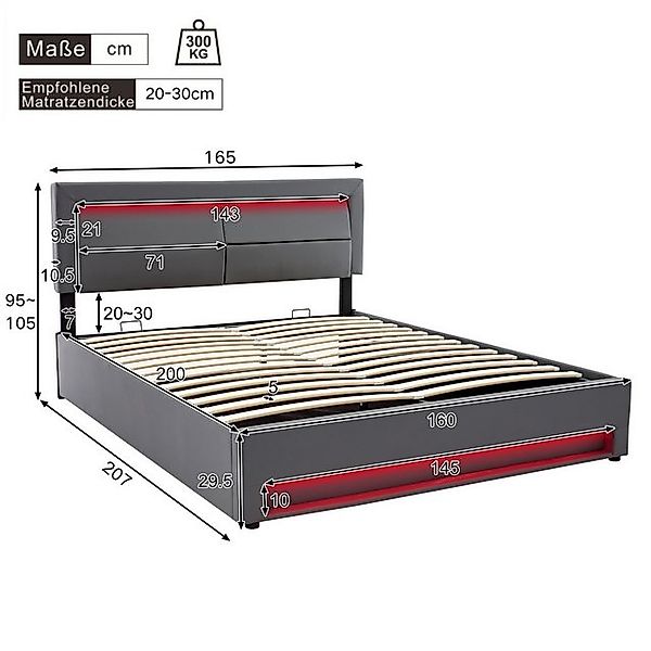 HAUSS SPOLE Polsterbett 160x200cm, mit USB-Anschluss, LED-Beleuchtung und S günstig online kaufen