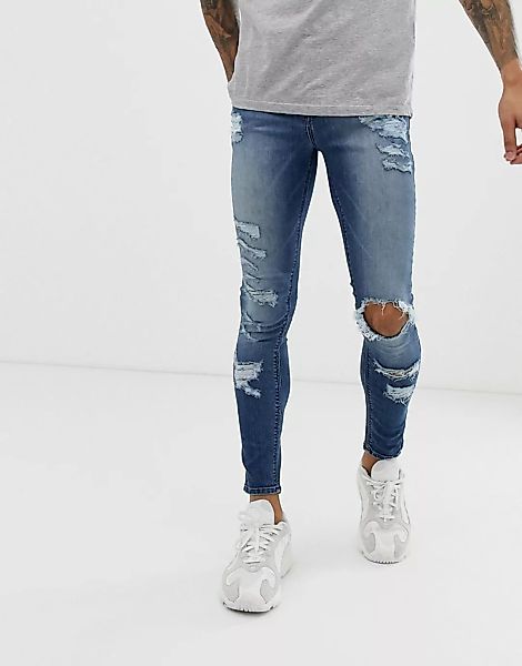 ASOS DESIGN – Spray-on-Jeans aus Power-Stretch mit starken Rissen in verwas günstig online kaufen