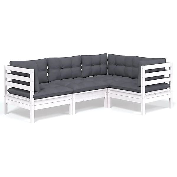 vidaXL 4-Tlg Garten-Lounge-Set mit Kissen Weiß Kiefernholz 3096371 günstig online kaufen