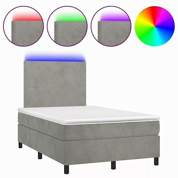 vidaXL Boxspringbett Boxspringbett mit Matratze LED Hellgrau 120x200 cm Sam günstig online kaufen