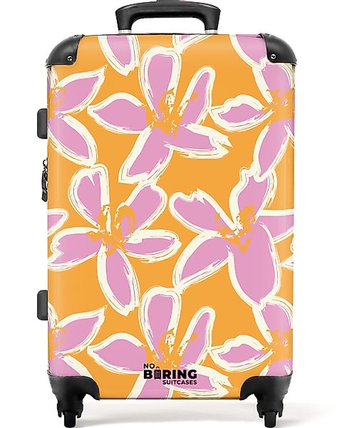 NoBoringSuitcases.com© Hartschalen-Trolley Orange mit rosa Blüten günstig online kaufen