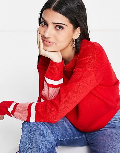 Brave Soul – Seattle – Pullover in Rot mit Streifen an den Ärmeln-Rosa günstig online kaufen