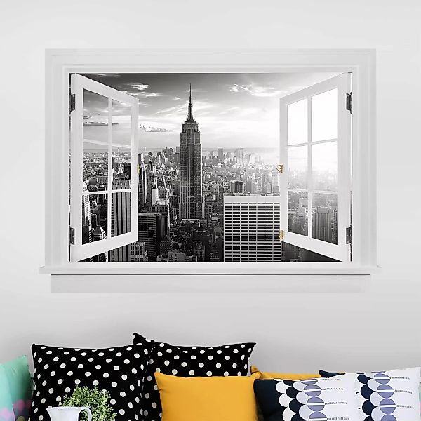 3D Wandtattoo Offenes Fenster Manhattan Skyline günstig online kaufen
