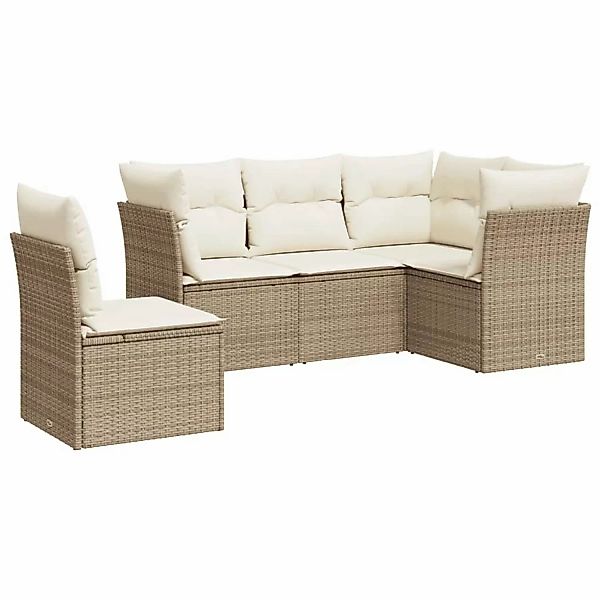 vidaXL 5-tlg Garten-Sofagarnitur mit Kissen Beige Poly Rattan Modell 17 günstig online kaufen