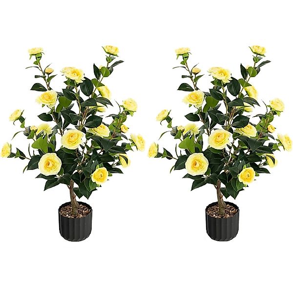 Costway Künstlicher Kamelienbaum 2er Set mit Blüten 95cm Gelb günstig online kaufen