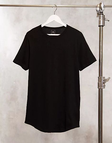River Island – Lang geschnittenes T-Shirt in Schwarz mit abgerundetem Saum günstig online kaufen