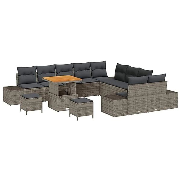 vidaXL Gartensofa-Set mit Kissen mit Speicher 13 Stk Grau Poly Rattan 33647 günstig online kaufen
