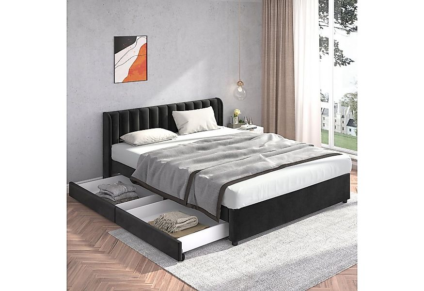 Flieks Polsterbett, Samt Stauraumbett mit 2 Schubladen 180x200cm günstig online kaufen