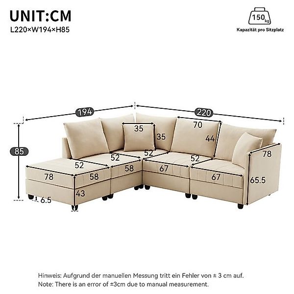 Odikalo 4-Sitzer Ecksofa Polstermöbel 4-5-Sitzer-Sofa mit Fußhocker L/U-för günstig online kaufen