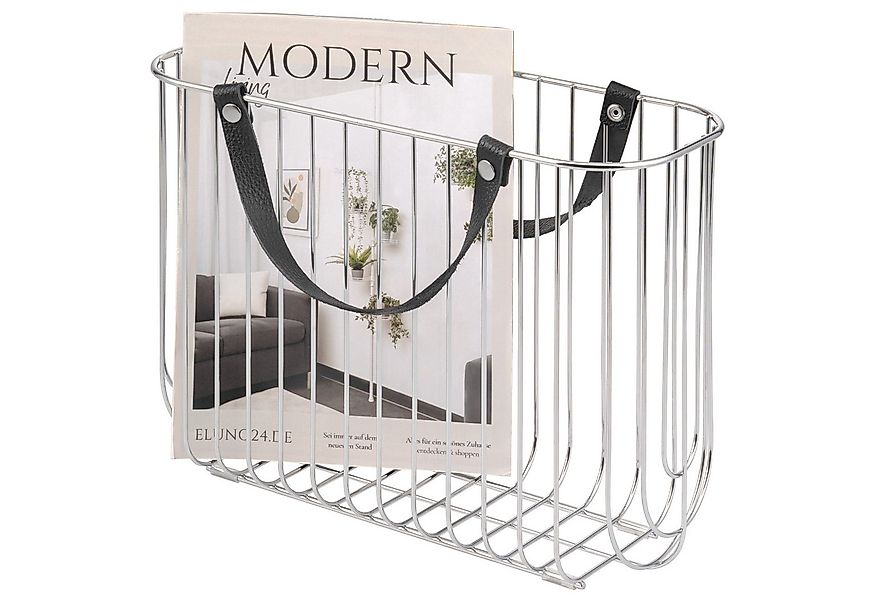 eluno Zeitungsständer aus Metall mit Tragegriffen aus Leder, verchromt günstig online kaufen