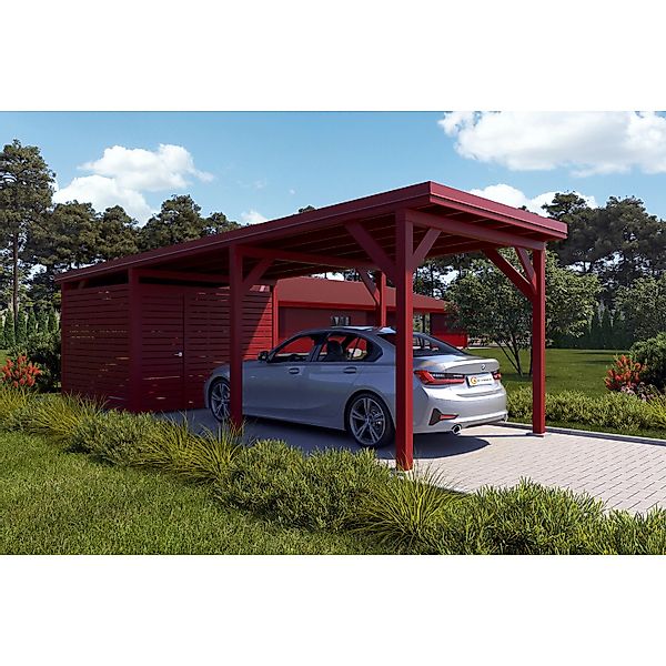 Holzbrüder Carport Ralf 26m² mit Geräteraum Oxidrot-Rot günstig online kaufen