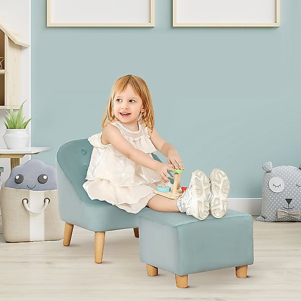 HOMCOM Kindersessel mit Fußhocker, bequeme Kindercouch ab 3 Jahren, Samtopt günstig online kaufen