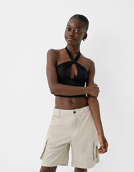 Bershka Cargo-Bermudas Mit Bändern Damen 10-12 Rohweiß günstig online kaufen