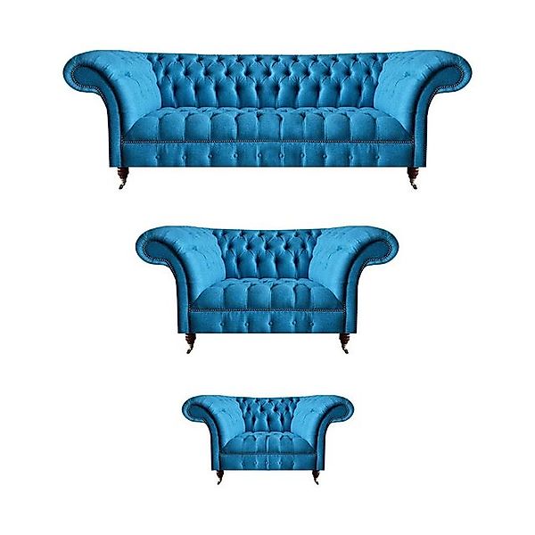 JVmoebel Sofa Chesterfield Hellblaue Designer Sitzmöbel Edler 3-Sitzer Zwei günstig online kaufen