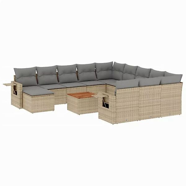 vidaXL Sofaelement 13-tlg. Garten-Sofagarnitur mit Kissen Beige Poly Rattan günstig online kaufen