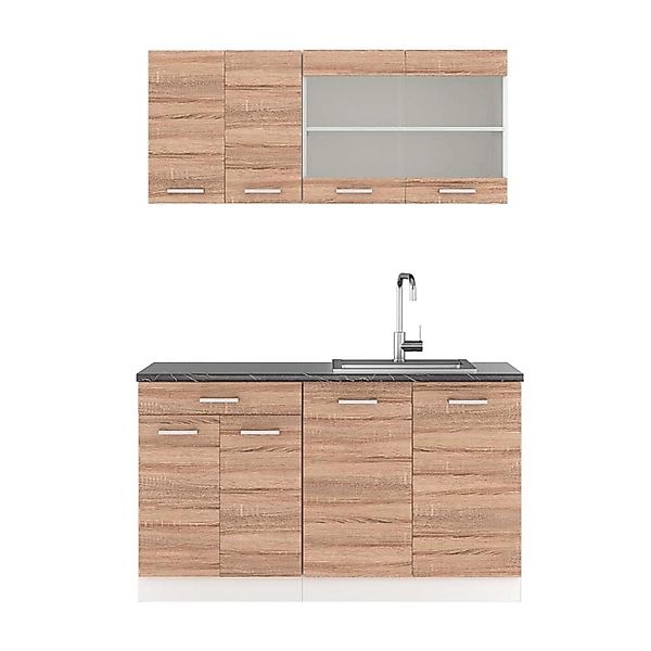 Vicco R-Line Singleküche Sonoma/Weiß 140 cm AP Anthrazit ohne E-Geräte günstig online kaufen