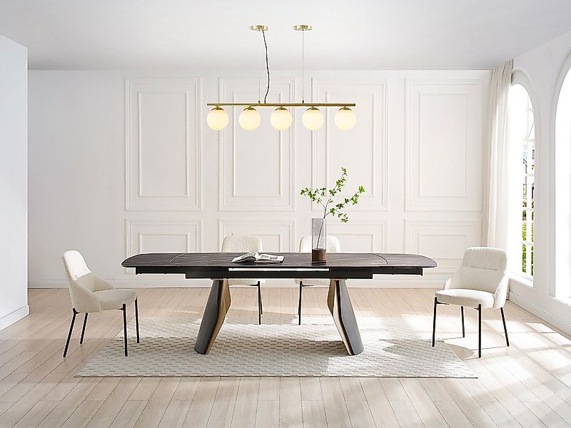 Kronleuchter aus Metall und weißem Glas - 5 Kugeln - L. 100 x H. 120 cm - G günstig online kaufen