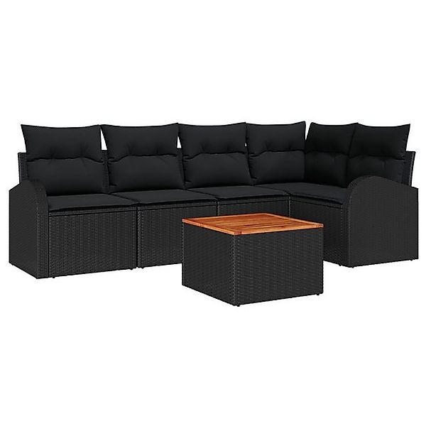 vidaXL Loungesofa 6-teiliges Garten-Sofa-Set mit Kissen Schwarz Poly-Rattan günstig online kaufen