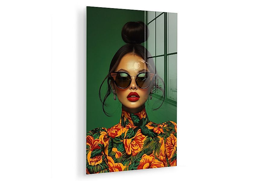 MuchoWow Acrylglasbild Frau - Grün - Modern - Brille - Abstrakt, Inkl. Aufh günstig online kaufen