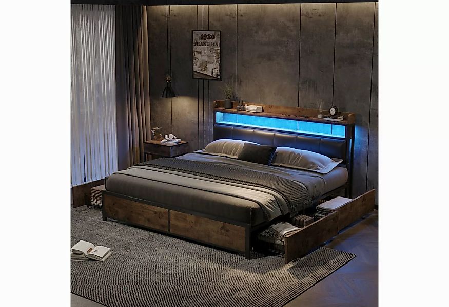 OKWISH Holzbett Polsterbett Jugendbett (160x200 cm Ohne Matratze, LED-Bett, günstig online kaufen