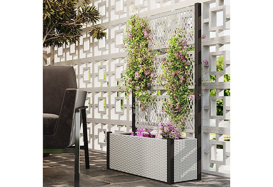 Outsunny Hochbeet mit Rankgitter, in Rattan-Optik (Blumenkasten, 2 St., Pfl günstig online kaufen