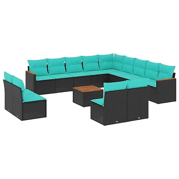 vidaXL 14-Tlg Gartensofa-Set mit Kissen Schwarz Polyrattan 3226491 günstig online kaufen