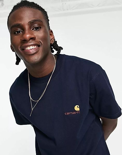 Carhartt WIP – American – Oversize-T-Shirt in Marineblau mit Schriftzug günstig online kaufen