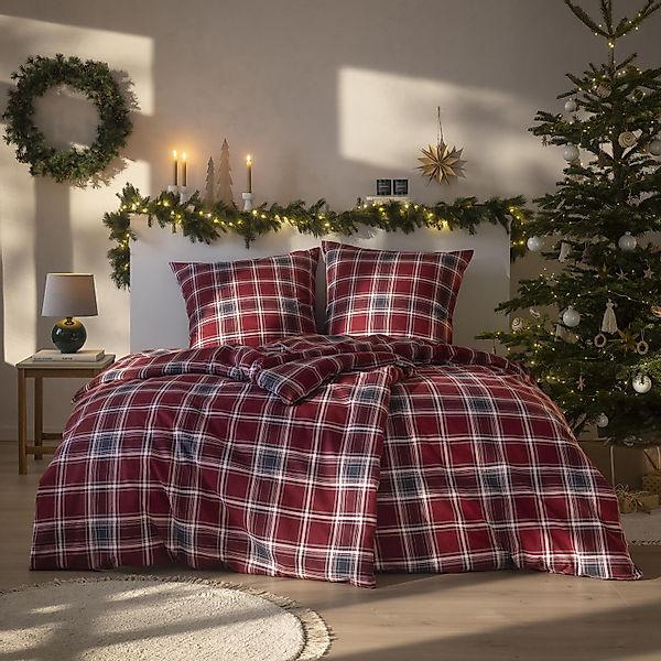 Estella Flanell Bettwäsche Ouirin 4448-460 Kariert Rot Grau 135x200 günstig online kaufen