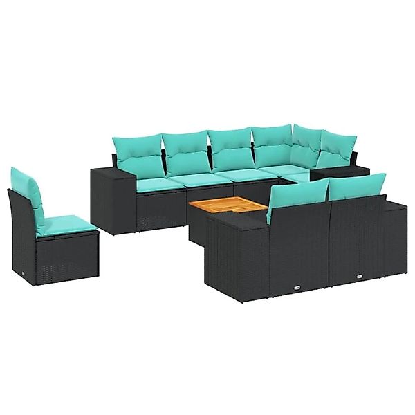 vidaXL 9-Tlg Gartensofa-Set mit Kissen Schwarz Polyrattan 3225539 günstig online kaufen
