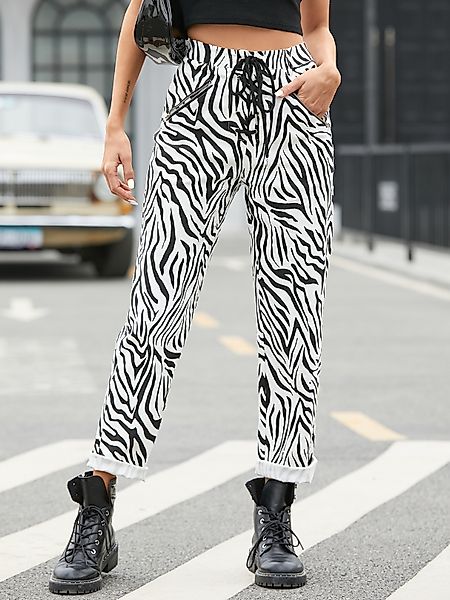 YOINS Zebra Seitentaschen Kordelzug-Taillenhose günstig online kaufen