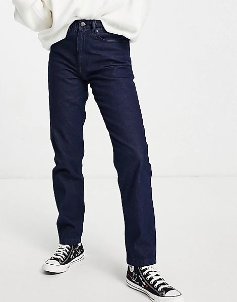Waven – Karli – Mom-Jeans in verwaschenem Indigo mit elastischem Bund-Marin günstig online kaufen